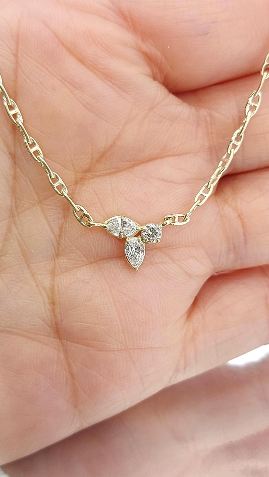 0.5ct E, VVS2, IGI Certified lab diamond necklace, Pear, Marquise and Round diamond in solid gold, Special Gift For Her.