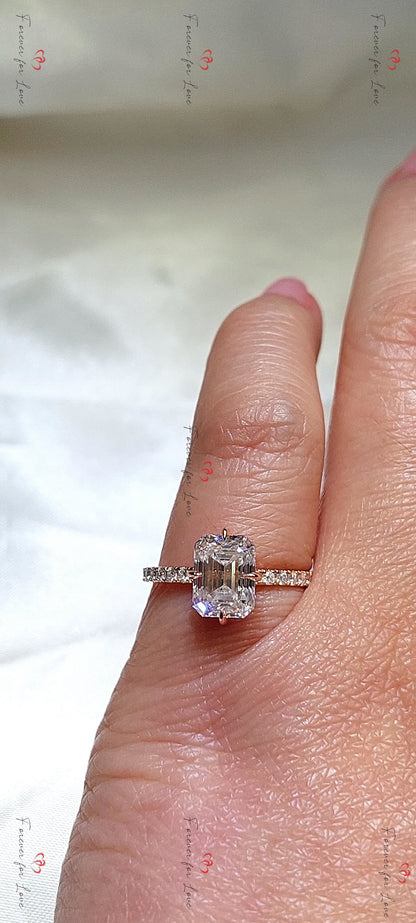 1.5 Ct Emerald Diamond, Moissanite, Emerald Solitaire Engagement Ring