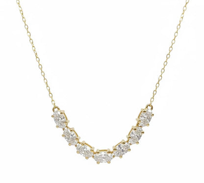 Gebogene ovale Halskette / 14 Karat gebogene 7-Stein-Halskette / Minimalistische Diamantkette / Hochzeits-Braut-Jubiläumsgeschenk für sie