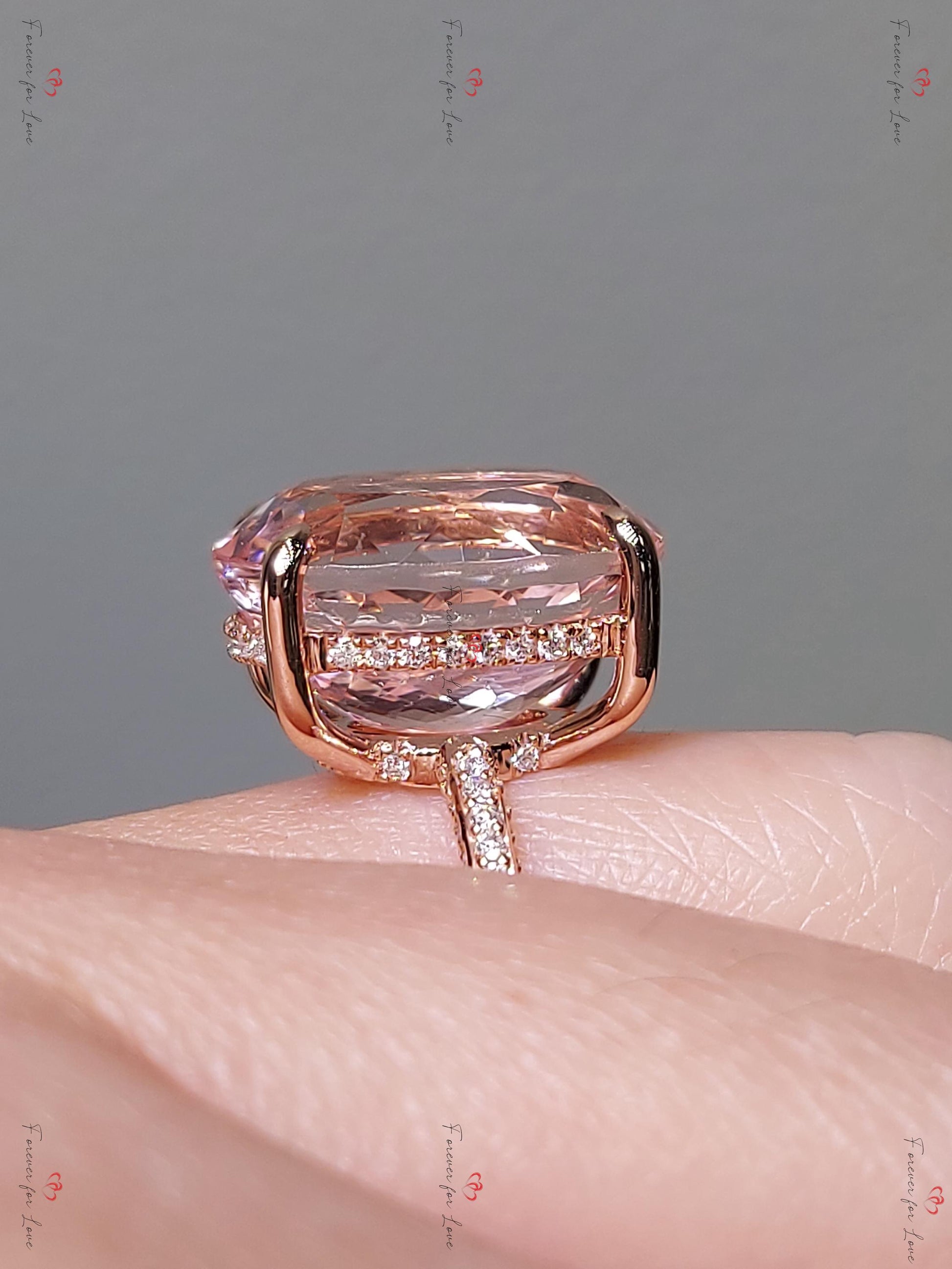 8 Ct Oval Diamond, Morganite Halo Engagement Ring