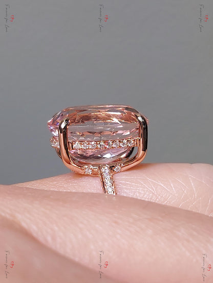 8 Ct Oval Diamond, Morganite Halo Engagement Ring