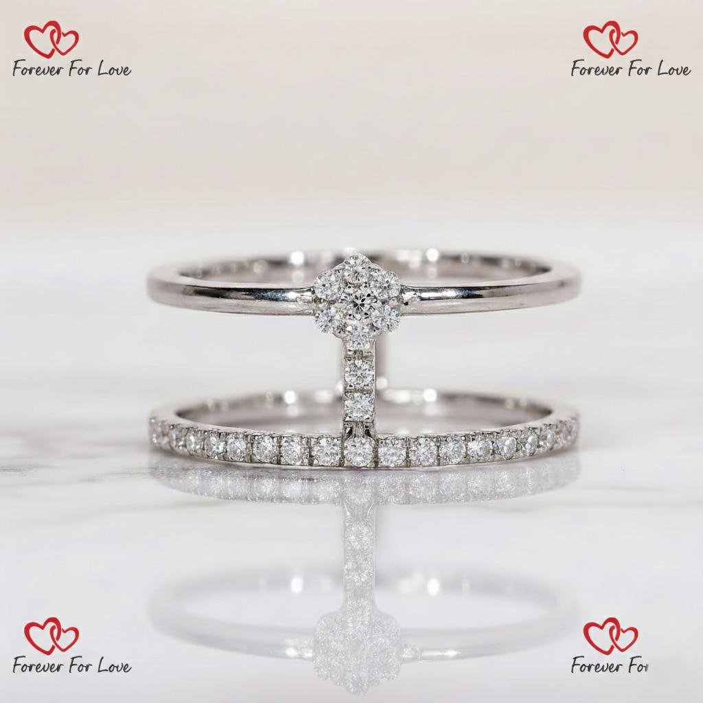 Bague double en diamant de laboratoire rond Round cut 1Ct Moissanite taille brillant engagement ring in Gold or Platinum — custom handcrafted by Forever For Love
