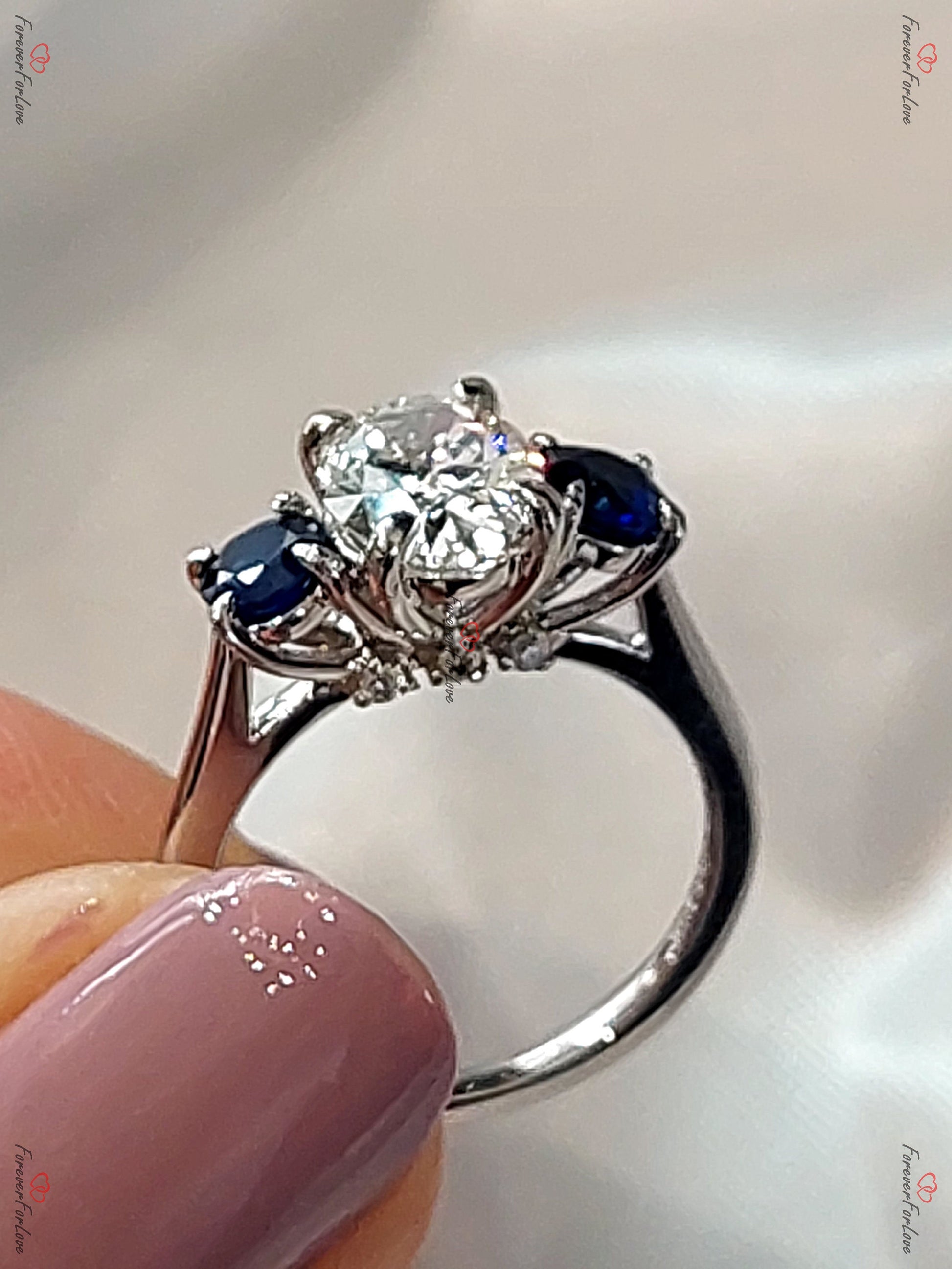 2 Ct IGI Certified Oval Diamond, Sapphire Engagement Ring