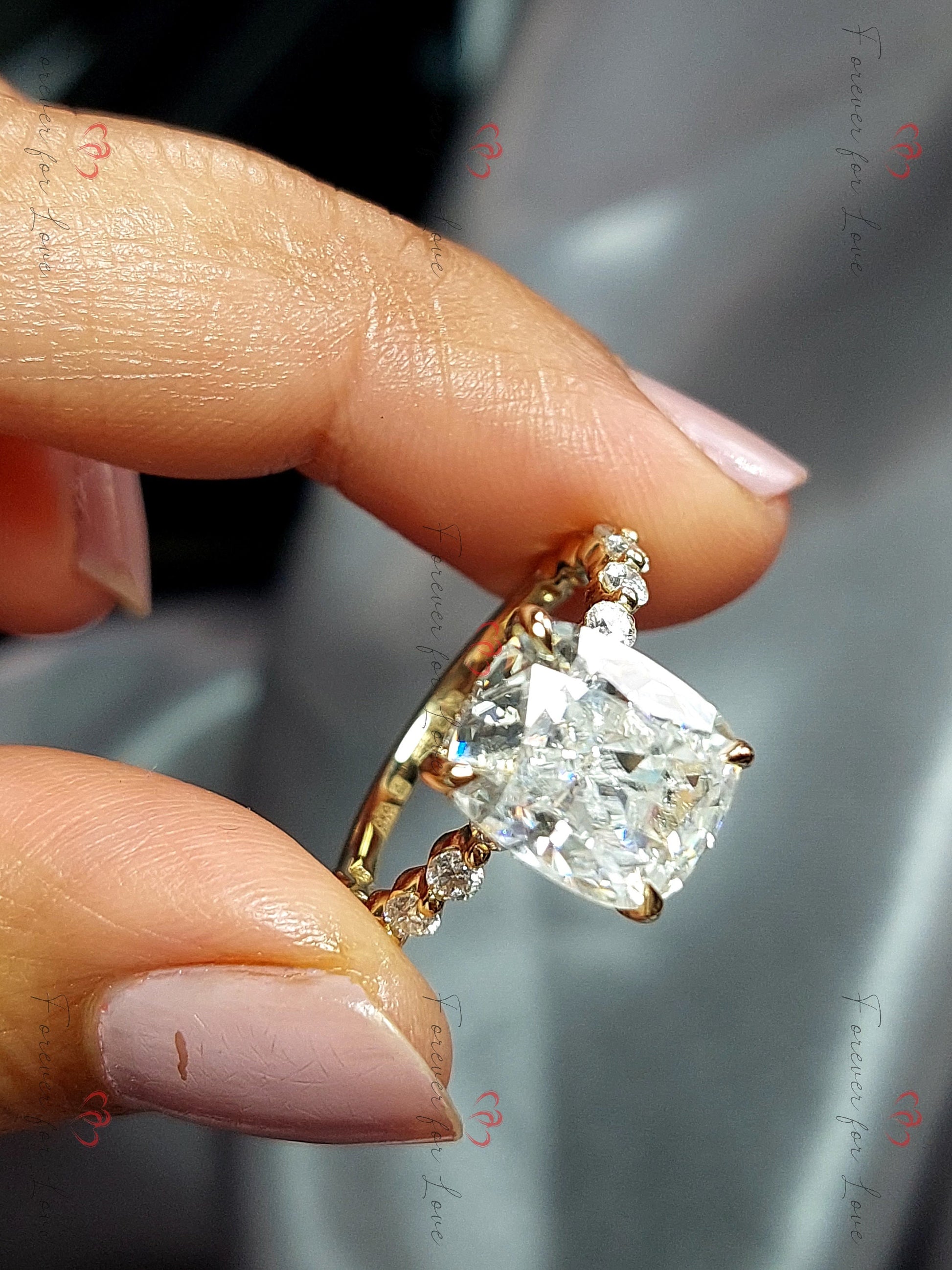 Cushion Cut Moissanite Engagement Ring, 4 ct Moissanite Ring Pave Diamond Ring, Engagement Ring Proposal Promise ring for her.
