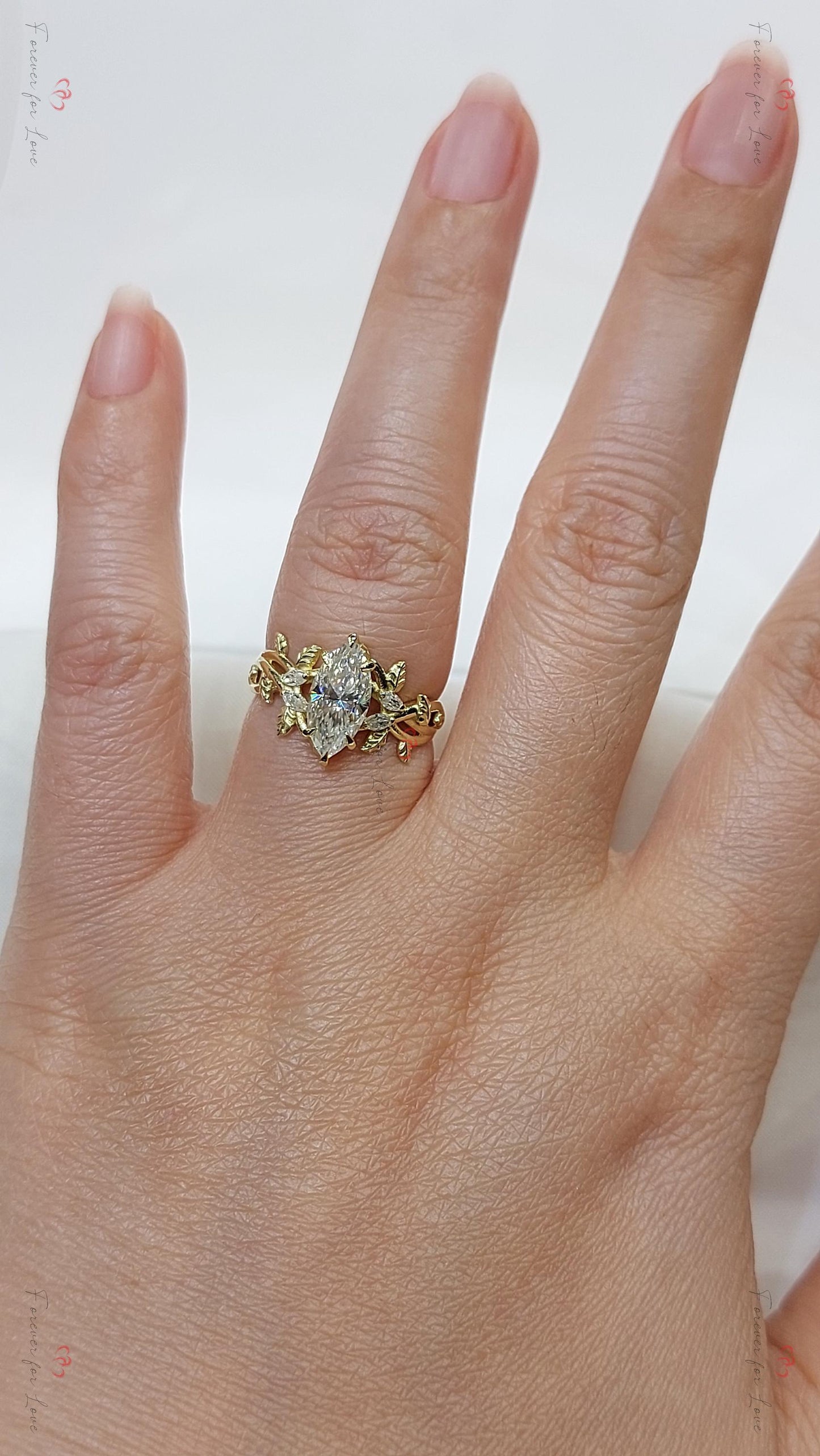 1 Ct Marquise Lab Diamond Vintage Ring with Accents Marquise cut Moissanite Brilliant Cut engagement ring in 935 Argentium Silver — custom handcrafted by Forever For Love