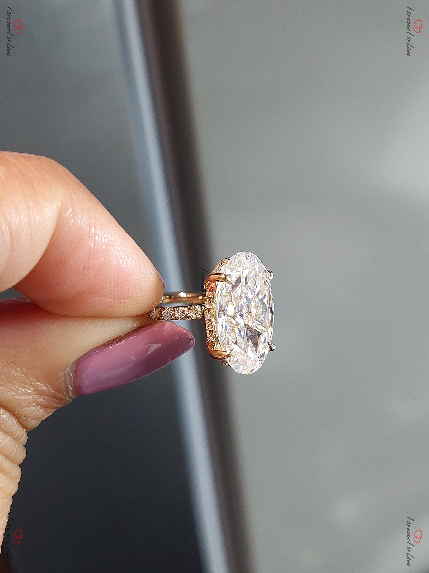 Oval Diamond, Moissanite Eternity Band Oval cut 1Ct Moissanite Brilliant Cut engagement ring in 935 Argentium Silver — custom handcrafted by Forever For Love
