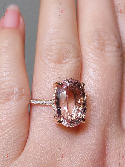 8 Ct Oval Diamond, Morganite Halo Engagement Ring