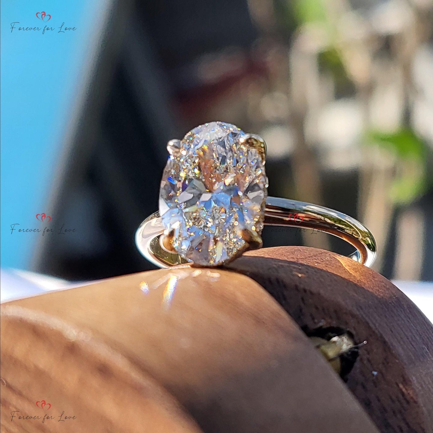 2,5 Karat ovaler Diamant Solitär Verlobungsring Oval cut Moissanite engagement ring in 935 Argentium Silber — custom handcrafted by Forever For Love