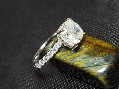 2Ct Cushion Cut moissanite engagement ring, Crushed Ice hidden halo Unique Diamond Ring Bridal ring Anniversary ring Engagement Ring.