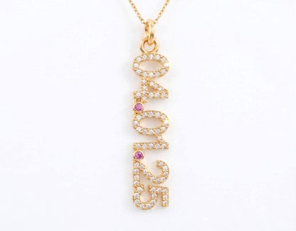 14k Gold- und Diamant-Datums-Halskette, Diamant-Halskette, personalisierte Diamant-Geburtsdatums-Halskette mit personalisiertem Geburtsstein, perfektes Geschenk