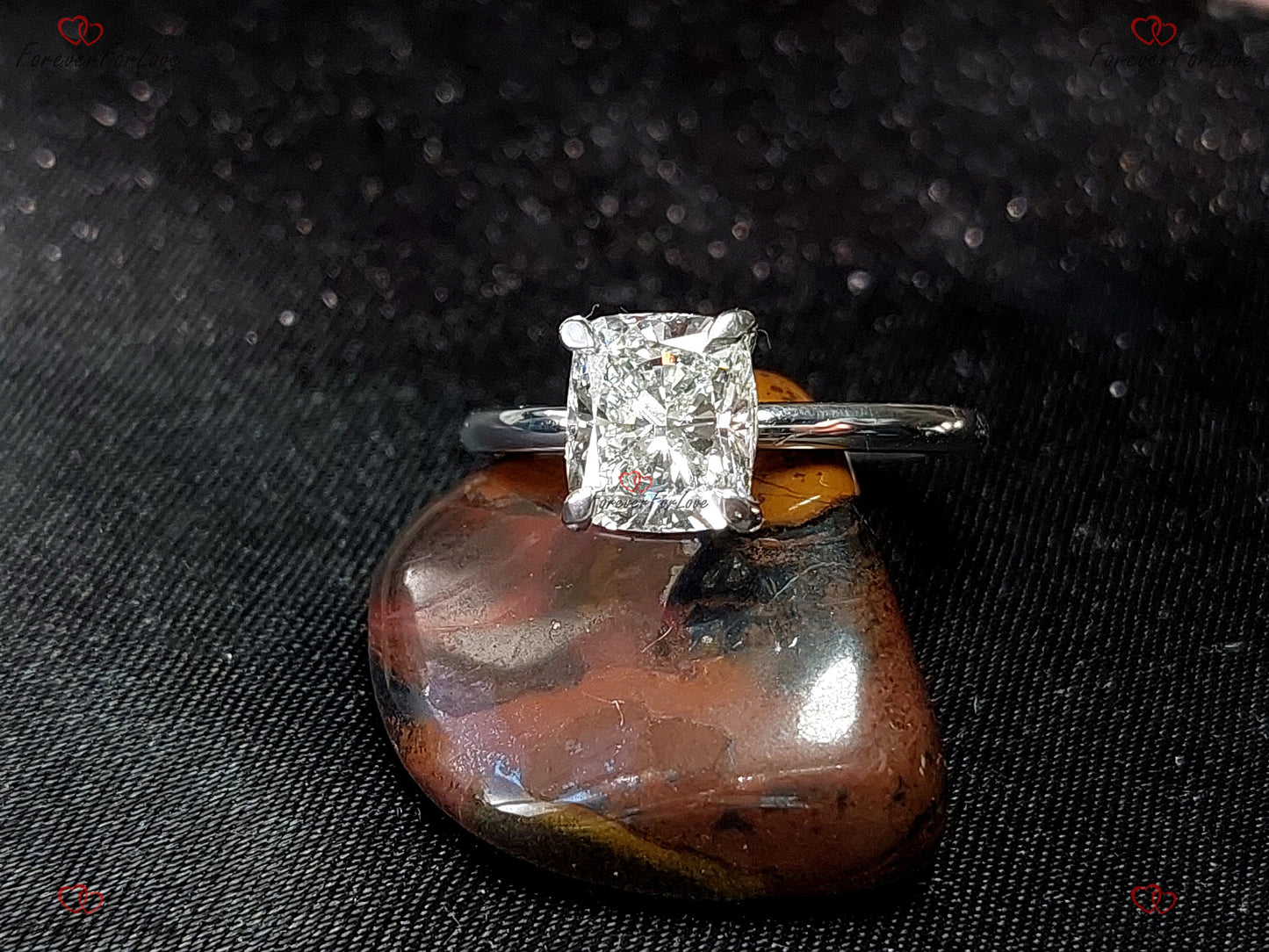 2 Ct IGI Certified Cushion Lab Diamond Hidden Halo Engagement Ring Cushion cut 1Ct Moissanite Brilliant Cut engagement ring in 935 Argentium Silver — custom handcrafted by Forever For Love