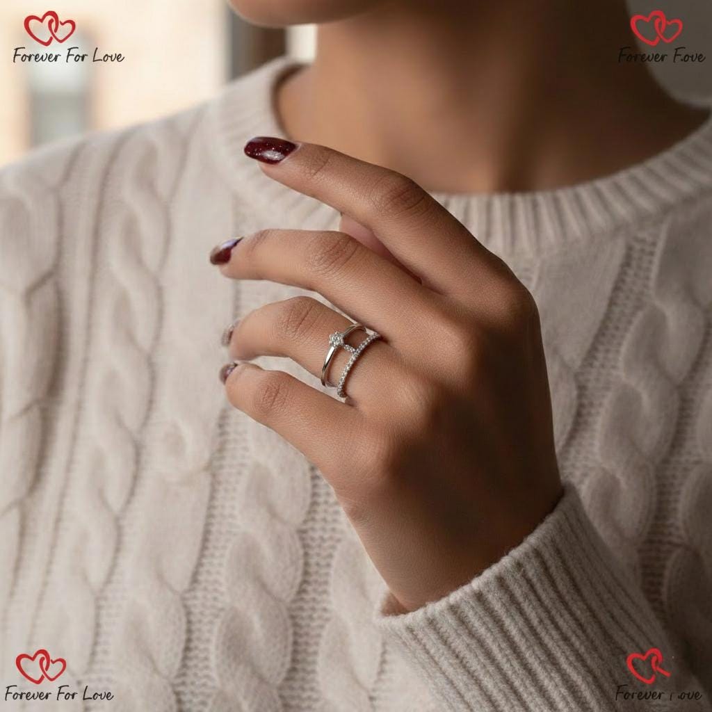 Bague double en diamant de laboratoire rond Round cut 1Ct Moissanite taille brillant engagement ring in Gold or Platinum — custom handcrafted by Forever For Love
