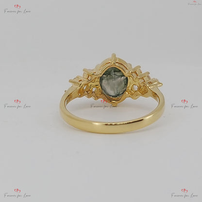 Oval Diamond, Moss Agate Engagement Ring