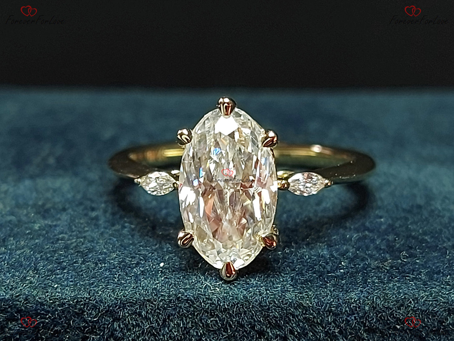 2 Ct Oval Moissanite Vintage Cluster Engagement Ring Oval cut 1Ct Moissanite Brilliant Cut engagement ring in 935 Argentium Silver — custom handcrafted by Forever For Love