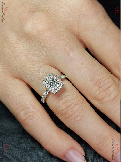 0.7 Ct IGI Certified Radiant Lab Diamond Halo Engagement Ring