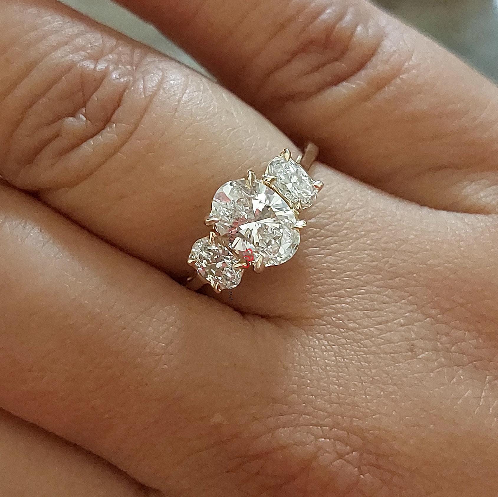 2 Ct IGI Certified Oval Lab Diamond Three Stone Engagement Ring