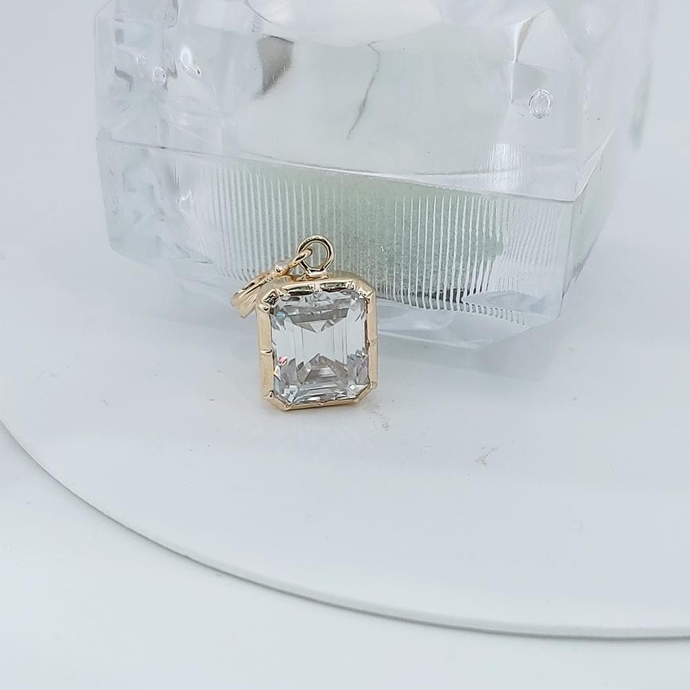 Emerald Moissanite Necklace, 14k Yellow Gold, Dainty Minimalist Pear Pendant, Real Diamond Womens Necklace, Special Gift For Her. Moissanite engagement ring in Gold or Platinum — custom handcrafted by Forever For Love