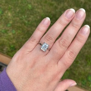 Emerald Diamond, Moissanite, Emerald Solitaire Engagement Ring