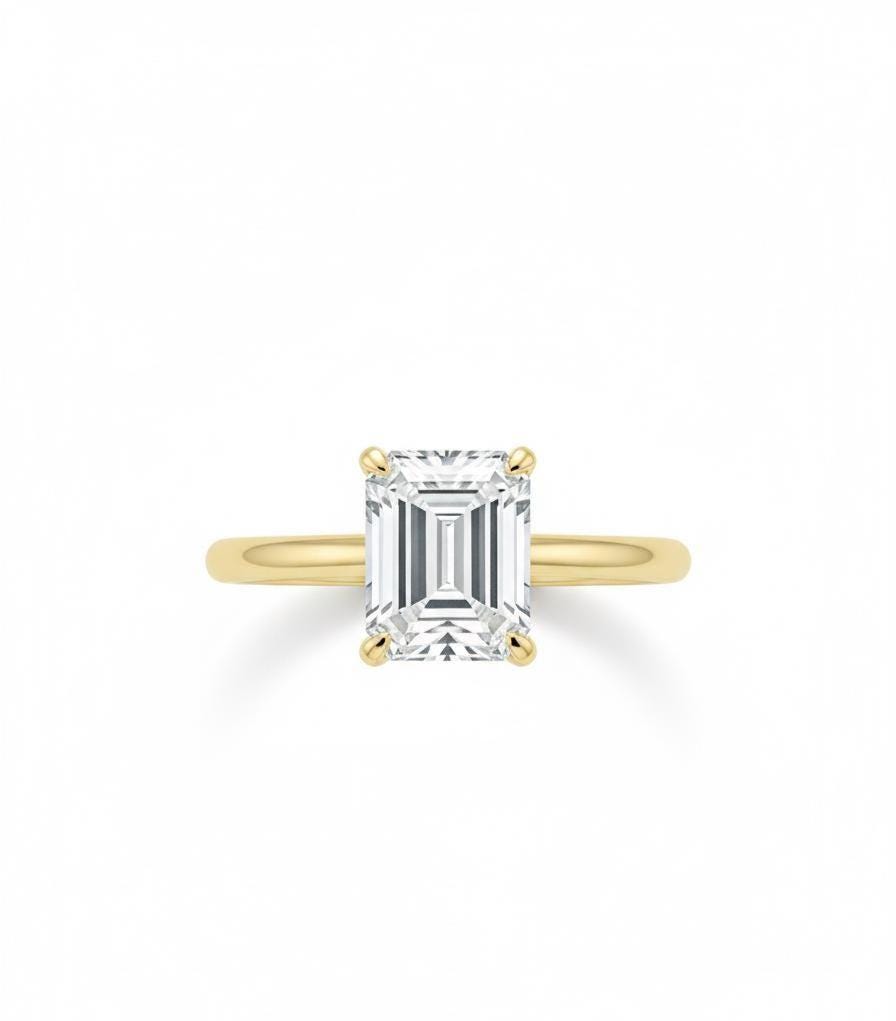 1.50 Ct Emerald Moissanite, Emerald Solitaire Engagement Ring