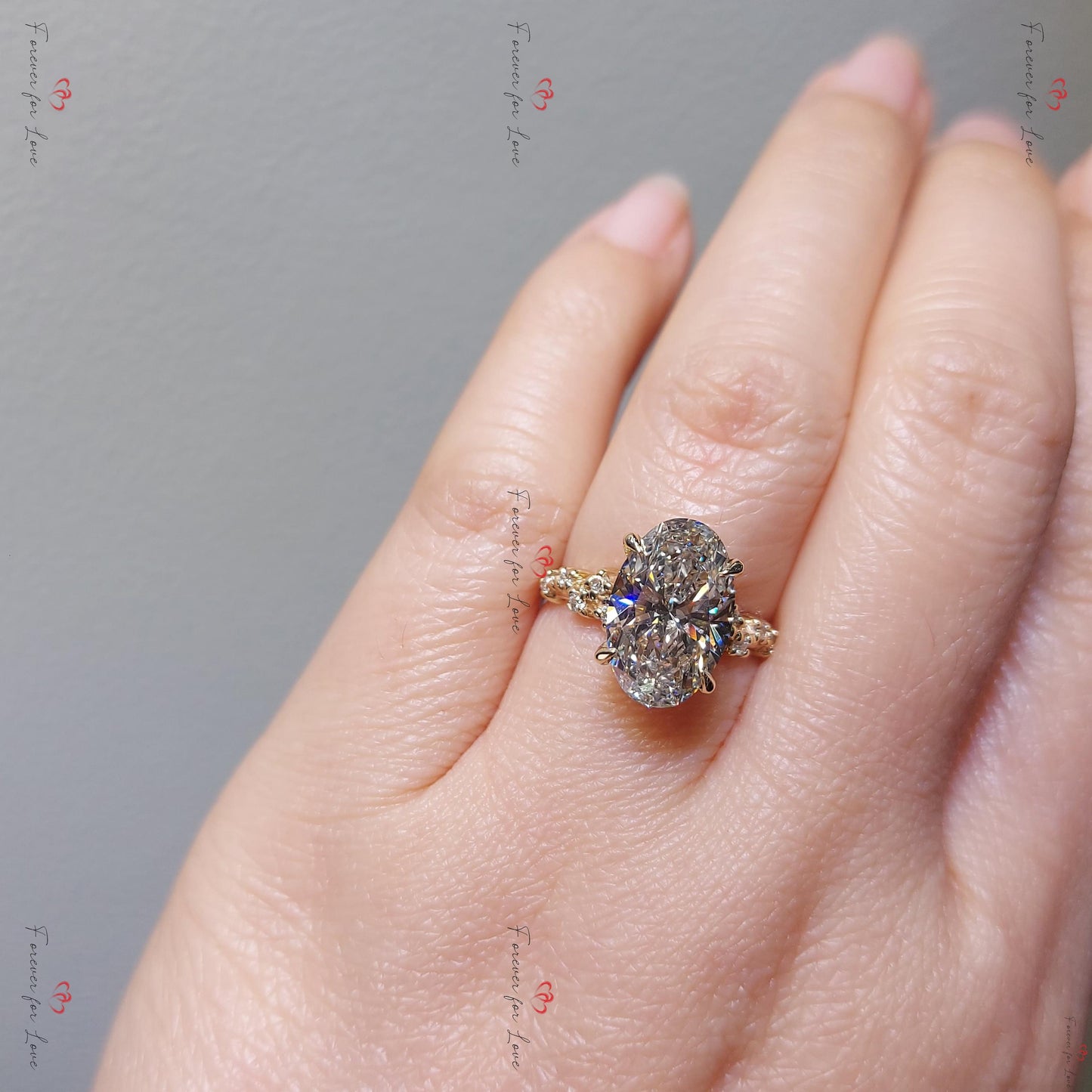 4 Ct IGI Certified Oval Lab Diamond Engagement Ring Oval cut Moissanite Brilliant Cut engagement ring in 935 Argentium Silver — custom handcrafted by Forever For Love