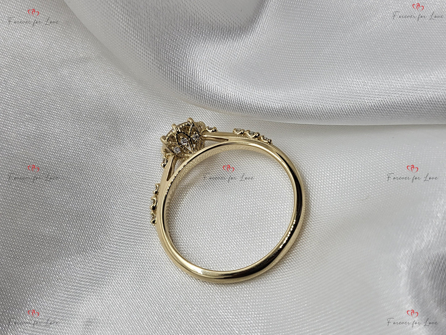 1 Ct Vintage Round Lab Diamond Cluster Ring Round cut Moissanite engagement ring in Gold or Platinum — custom handcrafted by Forever For Love