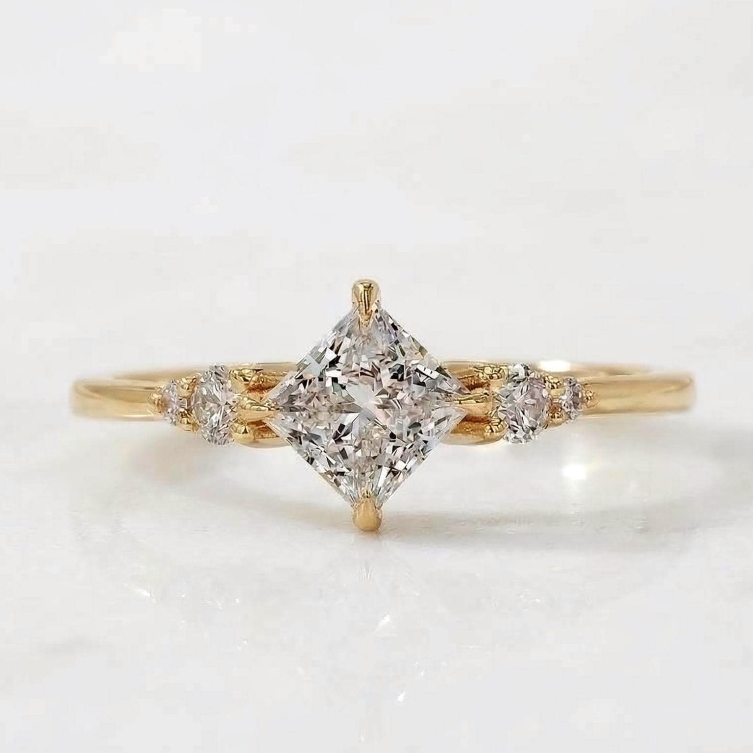 1.5 Ct Princess Lab Diamond Three Stone Engagement Ring