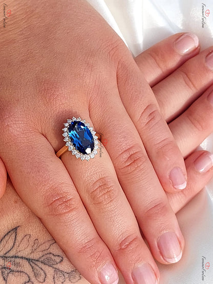 8 Ct Oval Blue Natural Diamond, Sapphire Engagement Ring