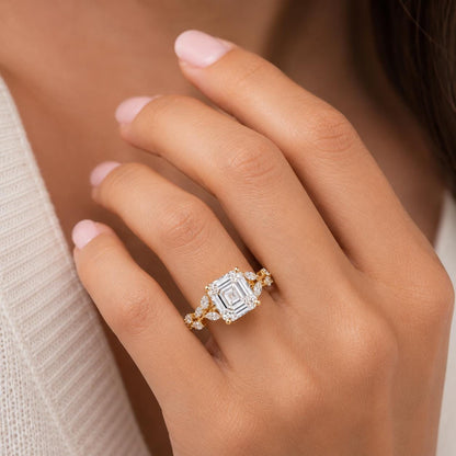 3.5 carat E color VVS2 Clarity IGI CERTIFIED Nature Inspired Asscher Cut Lab Grown Diamond Engagement Ring, Side Marquise 14k White Gold