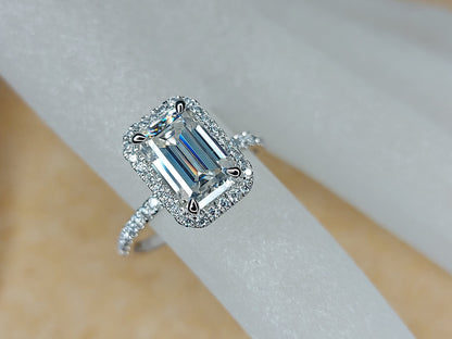 2 Ct Emerald Moissanite, Emerald Solitaire Engagement Ring