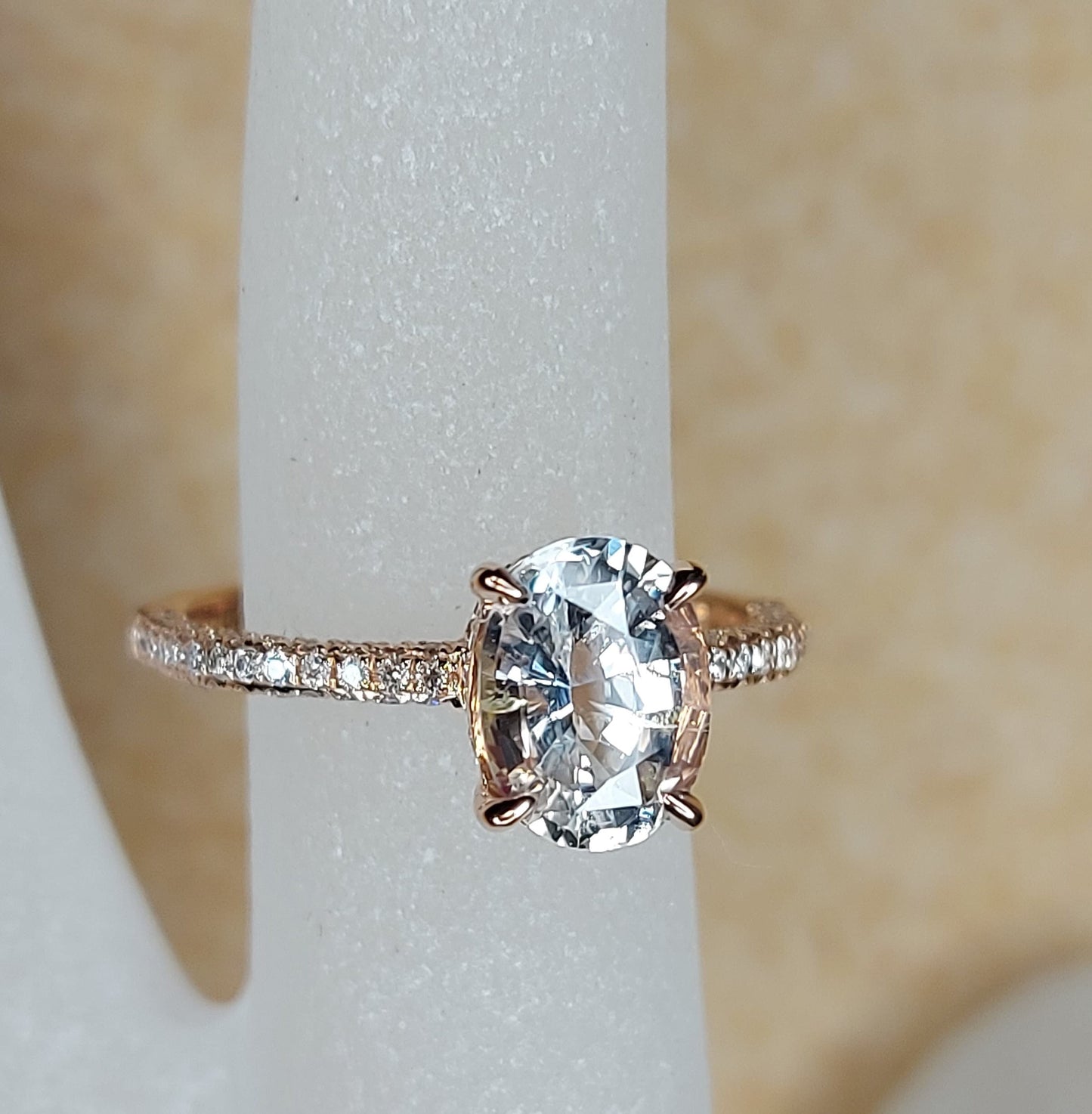 White Sapphire Engagement Ring oval cut, Blake Lively ring Natural Certified 14k rose gold diamond ring, 2 Ct White sapphire ring.