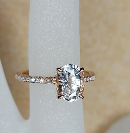 2 Ct Oval White Diamond, Sapphire Engagement Ring