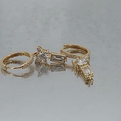 14 Karat Gold Creolen, Teddybär-Cluster-Ohrringe, Baguette- und runde Diamanten, Labor-Diamant-Creolen, im Labor gezüchteter Diamant, Creolen aus massivem Gold, perfektes Geschenk