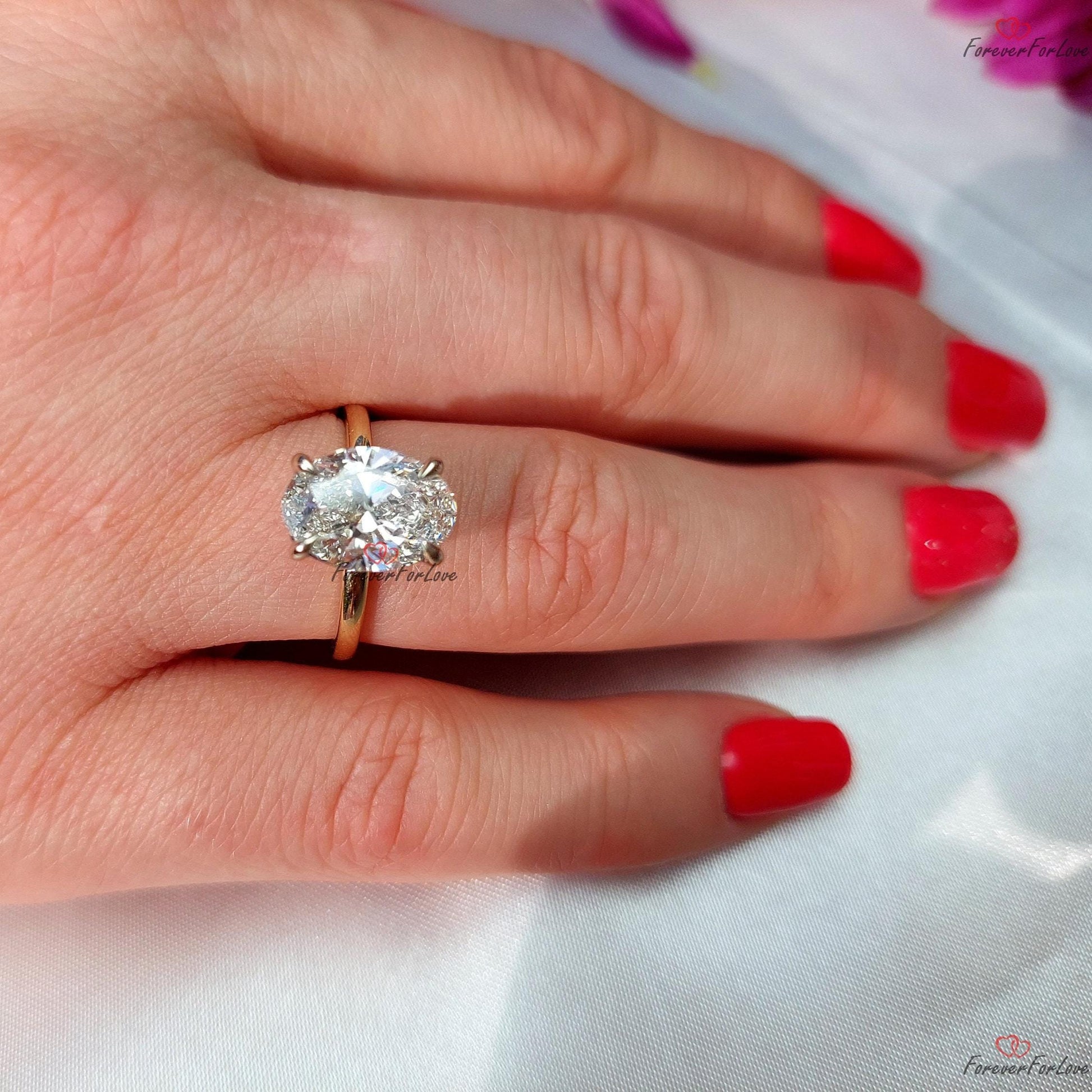 3 Ct IGI Certified Oval Lab Diamond Hidden Halo Engagement Ring