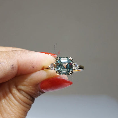 Green Sapphire Three Stone Engagement Ring