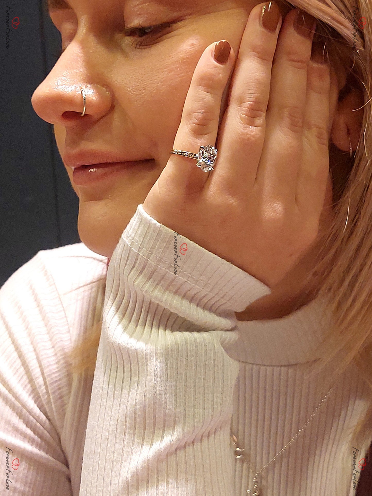 4 Ct Oval Moissanite Halo Ring with Eternity Band Oval cut 1Ct Moissanite Brilliant Cut engagement ring in 935 Argentium Silver — custom handcrafted by Forever For Love