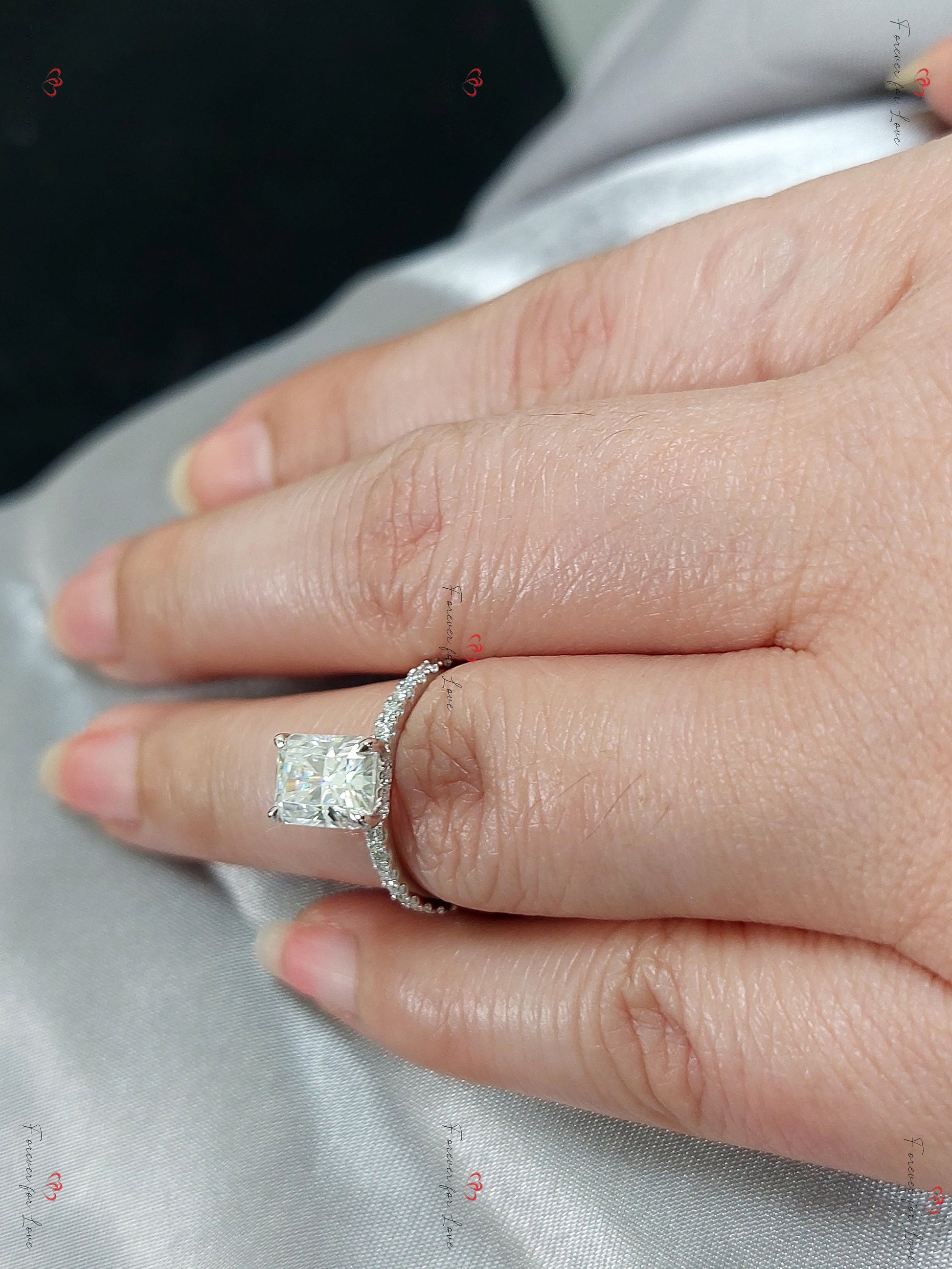 1.5 Ct Radiant Diamond, Moissanite Solitaire Engagement Ring