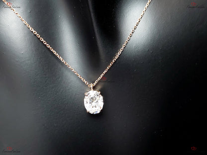 Collier ovale en moissanite, or rose 14 carats, pendentif minimaliste délicat en moissanite, collier alternatif en diamant pour femme, cadeau spécial pour elle.