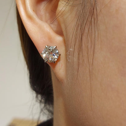 6 Carats Solid Gold Diamond Stud Earrings, White Gold Earrings Screw Back Brilliant Round Cut  Brides mate earrings, Birthday Gifts for Her
