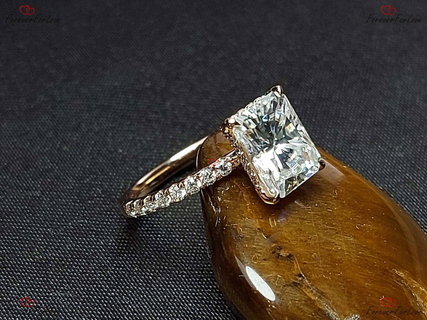 2 Ct Radiant Diamond, Moissanite Engagement Ring Radiant cut 1Ct Moissanite Brilliant Cut engagement ring in 935 Argentium Silver — custom handcrafted by Forever For Love