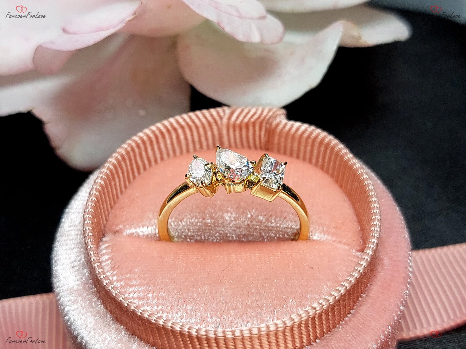 Oval Diamond, Moissanite Three Stone Engagement Ring