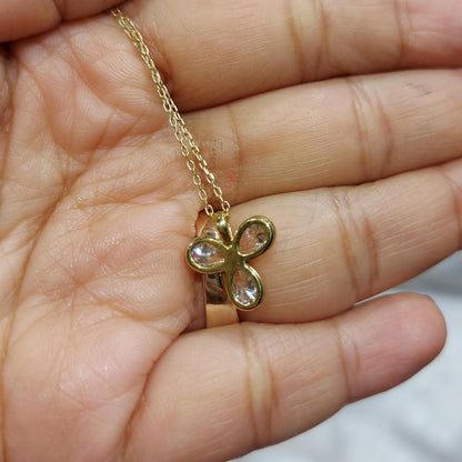 Birnen-Diamant-Kleeblatt-Halskette, 14 Karat Gelbgold, zierlicher minimalistischer Herzanhänger, echte Diamant-Damenhalskette, besonderes Geschenk für sie.