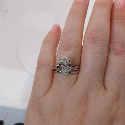 3 Ct Oval Lab Diamond Hidden Halo Engagement Ring
