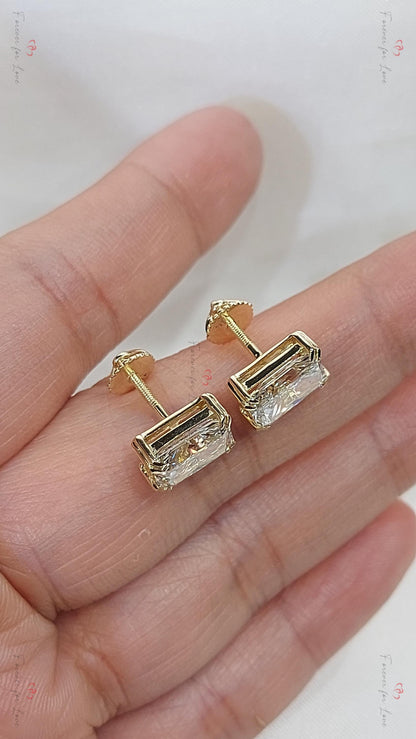 4 Karat Radiant-Schliff Laborgezüchtete Diamantohrstecker: 14K Gelbgold