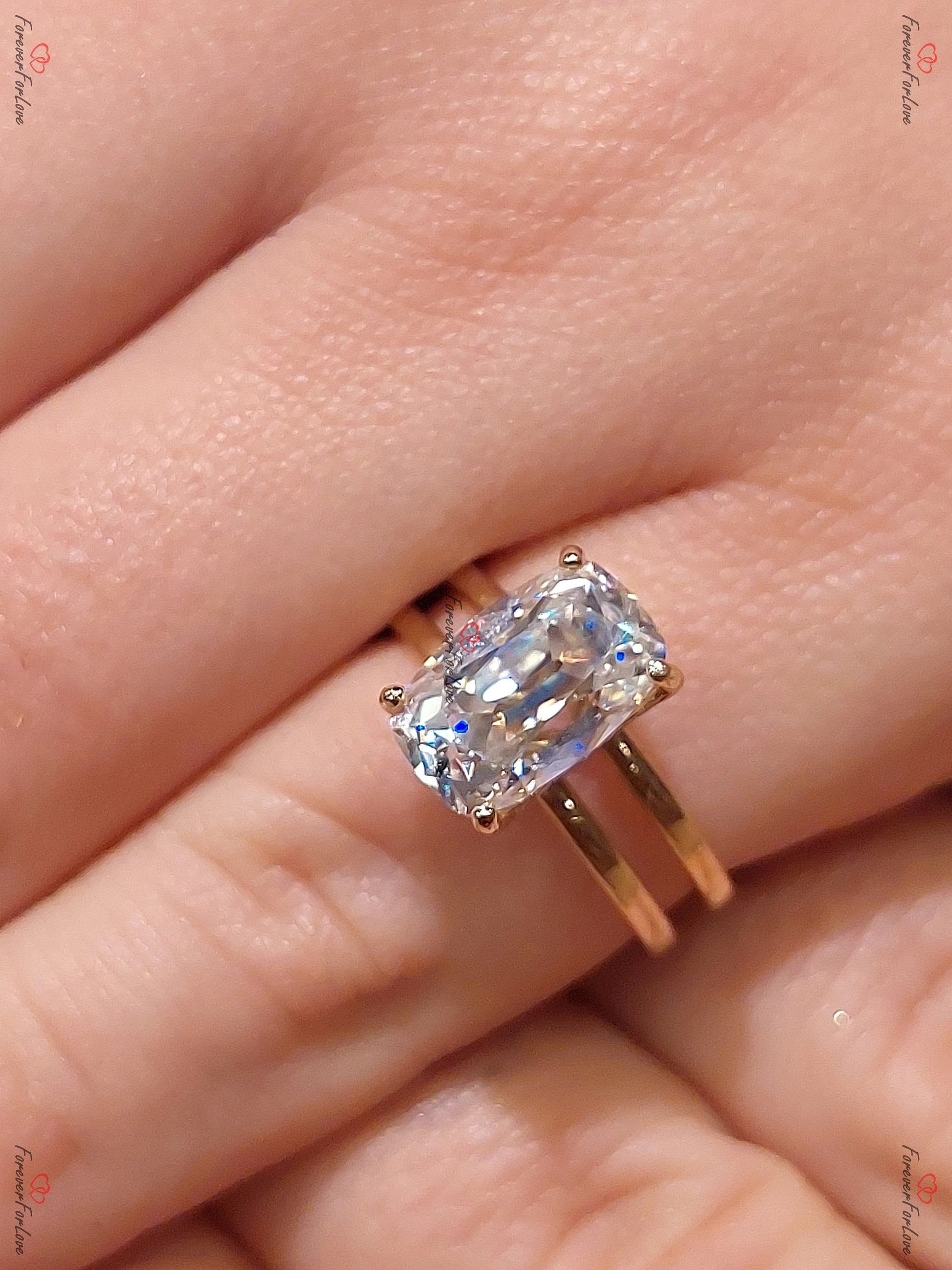 3 CT Vintage Unique OMC Cushion Cut Moissanite Ring, Solid Gold Old Cuts Ring, Hidden halo Solitaire Engagement Ring, B'day Gift For Wife.