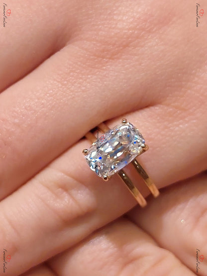 3 CT Vintage Unique OMC Cushion Cut Moissanite Ring, Solid Gold Old Cuts Ring, Hidden halo Solitaire Engagement Ring, B'day Gift For Wife.