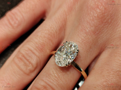 4.5 Ct Oval Diamond, Moissanite Hidden Halo Engagement Ring