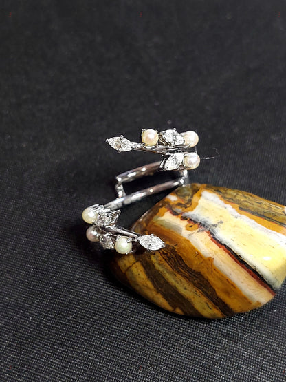 Marquise Moissanite, Pearl Stacking Ring