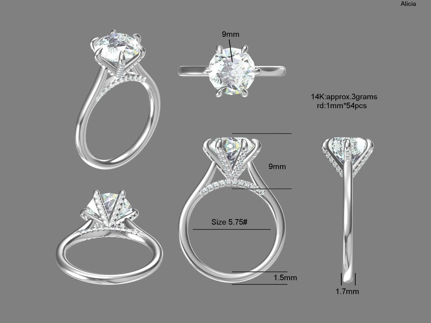 3 Karat Hearts and Arrows Moissanite Solitär Verlobungsring Round cut Moissanite engagement ring in 935 Argentium Silber — custom handcrafted by Forever For Love