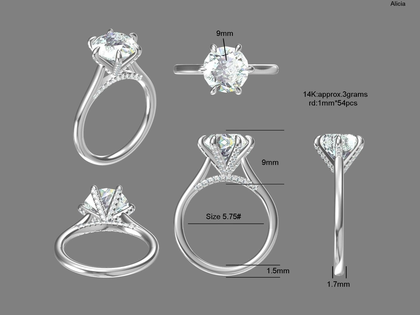 3 Ct Round Diamond, Moissanite Engagement Ring