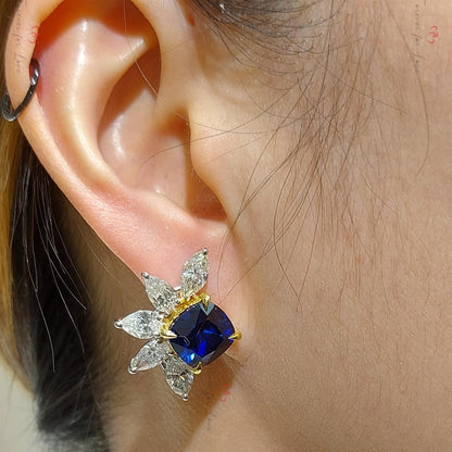 Boucles d'oreilles saphir et diamant, boucles d'oreilles saphir bleu en or 14 carats, clous d'oreilles saphir en forme de goutte avec diamants de laboratoire, boucles d'oreilles pierre de naissance de septembre